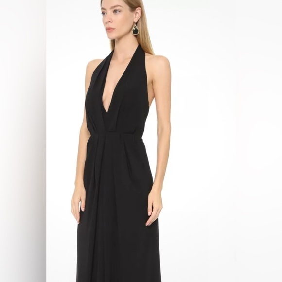 NWT Jill Stuart Halter Deep Vee Low Back Charmeuse Evening Gown SZ 6 Black - Picture 4 of 12